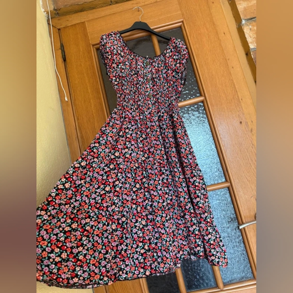 Floral Black and Red Women's Dress
